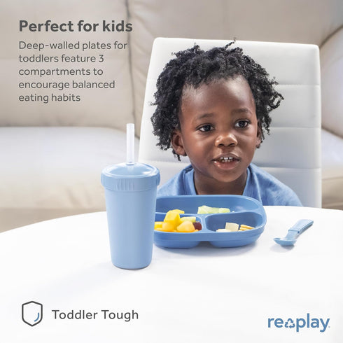 Re-Play - 4 Pack 7.37" Divided Plates with Deep Sides for Baby, Toddler & Child Feeding - BPA Free - Made in USA from Recycled Milk Jugs - Modern ...