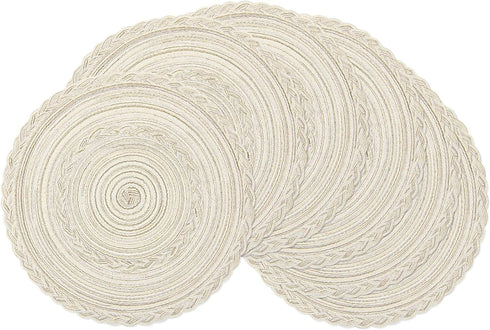 SHACOS Round Placemats Set of 6 Boho Braided Bordered Placemats 15 inch for Dining Tables Wedding Holiday Party (Ivory Bordered, 6)...