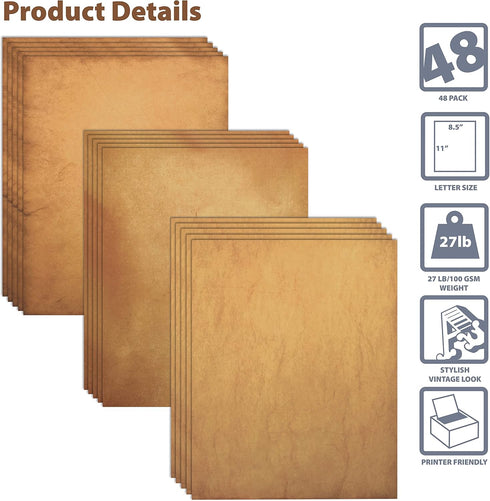 Better Office Products Aged Faux Parchment Paper, 48 Sheets of Antique Looking Old Fashioned Parchment, Letter Size 8.5 x 11 inch, Double Sided Pr...