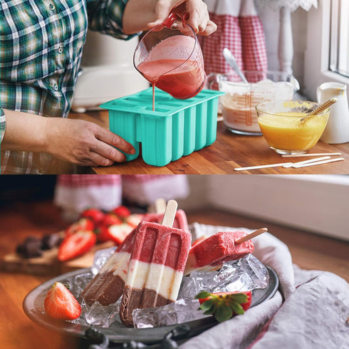 Ozera Popsicles Molds, 10-Cavity Popsicle Maker Molds Silicone Popsicle Molds, Homemade Popcical Molds Ice Pop Molds with 50 Popsicle Sticks, 50 P...