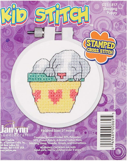 Janlynn 3" Kid Stamped Cross Stitch Kit Round-Sleepy Puppy, Multicolor...