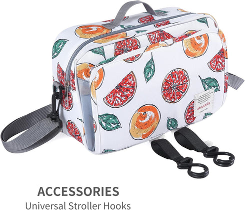 Non-Slip Stroller Organizer Bag for Diapers with Insulated Pocket, Stroller Hooks and Adjustable Strap,Universal Fit Most Strollers, Fruits...