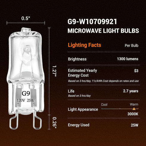 Belleone W10709921 Light Bulb Fit for Whirlpool Microwave Oven - 120V 25W Halogen Light Bulb Fit for KitchenAid Maytag Jenn-Air Over The Stove Ran...