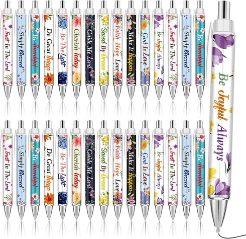 Jutom 30 Pcs Bible Verse Ballpoint Pens Christian Flower Pens Inspirational Quotes Pens Retractable Black Ink Pens for Women Men Colleague Coworke...