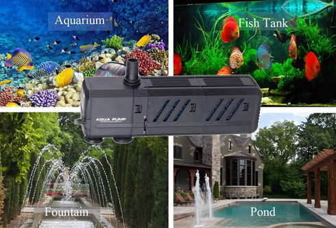 MQ 130GPH Submersible Water Pump (500L/H, 6W) with Filters and Water Nozzles, Ultra Quiet for Aquarium, Fish Tank, Pond, Fountain, Hydroponics...