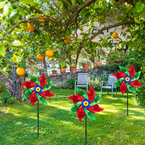 timecity 4 PCS Pinwheels Red Green Wind Spinners 9.5inch Sparkly Garden Pinwheel Reflective Windmills Scare Birds Animal Away Spinner for Yard and...