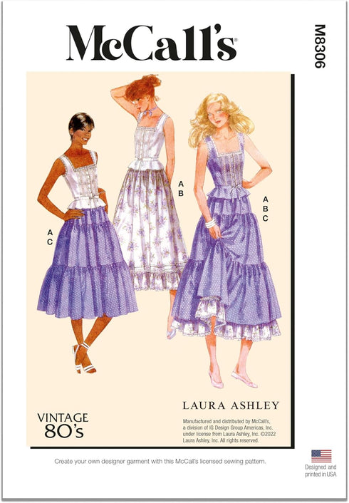 McCall's Misses' Top and Skirts Sewing Pattern Kit by Laura Ashley, Design Code M8306, Sizes 6-8-10-12-14...