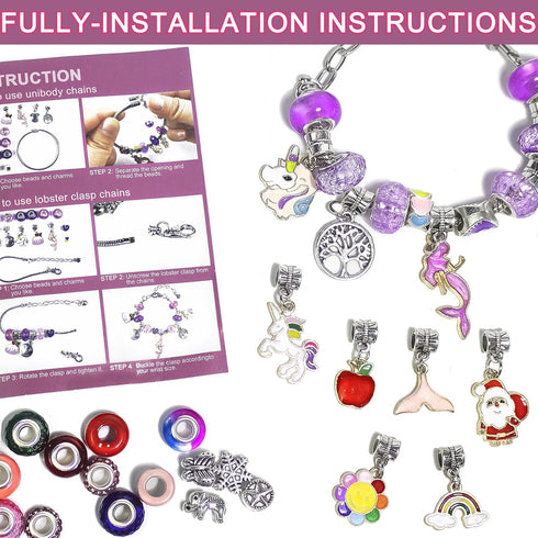 Redtwo 200 Pcs Charm Bracelet Making Kit, Friendship Jewelry Making Supplies Unicorn/Mermaid/Birthday Gifts Toys for Teen Girls Age 4 5 6 7 8 9 10...