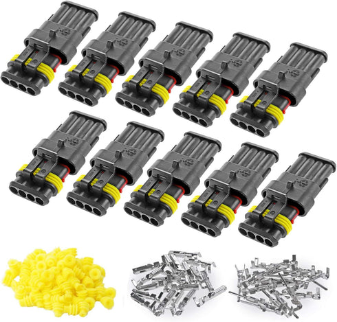 10 Kit 4 Pin Connector, 20-16 AWG Waterproof Electrical Automotive Wire Connector, 1.5mm Series Terminals Male Female Car Harness Plug Sets...