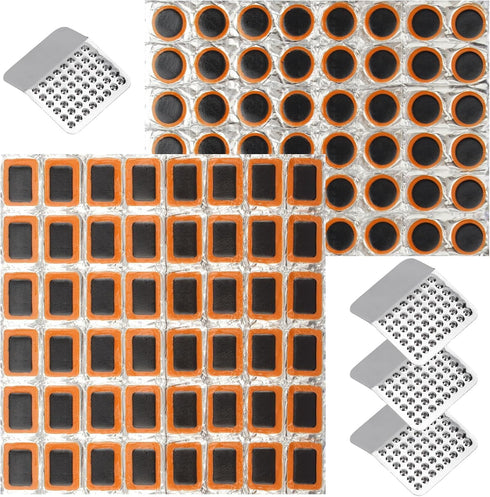100PCS Bicycle Tube Patch Kit - 96PCS Inner Glueless Bike Tire Repair Patches and 4 Metal Tire Rubbing Files, Flat Tire Repair Kit for Lightweight...
