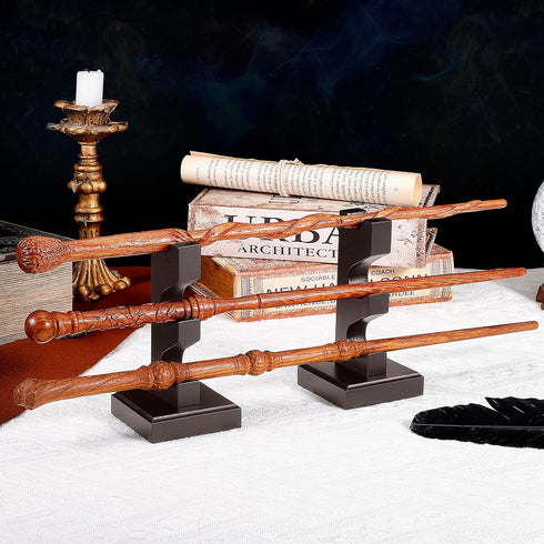 ChampWe Wizard Wand Display Stand Wooden Magic Wands Holder 3 Tiered for Collection Brown...