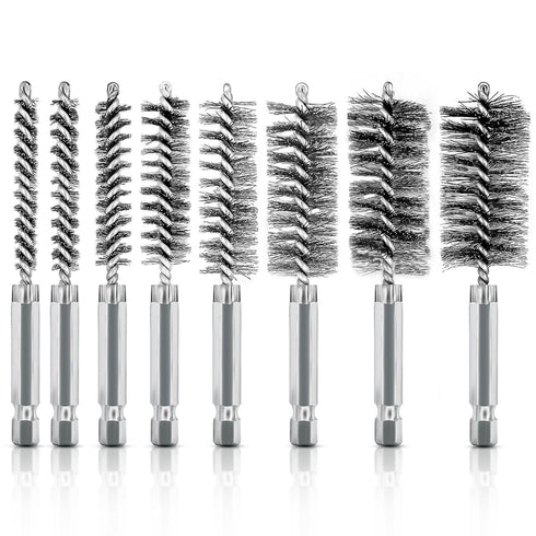 ASNOMY 8Pcs Stainless Steel Bore Brush,1/4''-1'' Inch Stainless Steel Bristles Wire Brush Bore Cleaning Brush Set for Power Drill Cleaning, Abrasi...