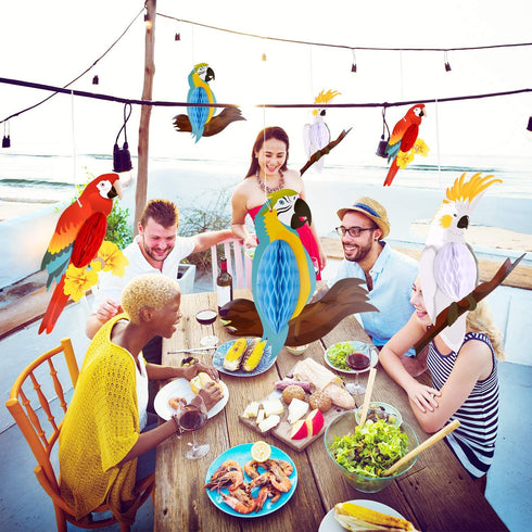 TUPARKA 6 Pieces Tropical Birds Honeycomb Parrot Hawaiian Summer Beach Tiki Bar Luau Party Home Classroom Hanging Decorations(Parrot)...