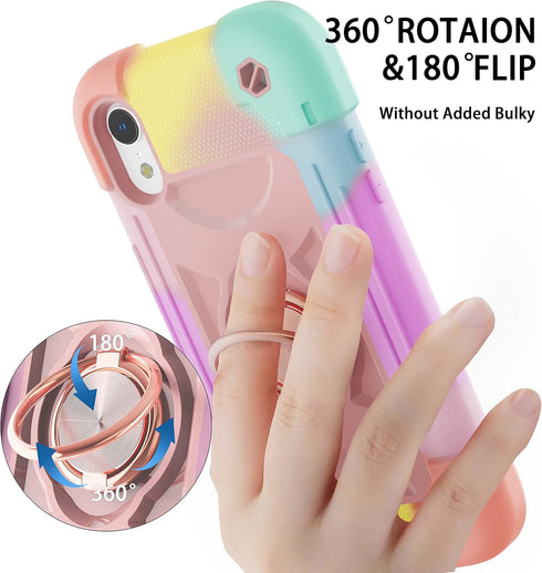 for iPhone XR Case 6.1 Inch with Ring Stand, with 2 Pack Glass Screen Protector,Heavy-Duty Shockproof Rugged Military Grade Cover with Magnetic Ca...