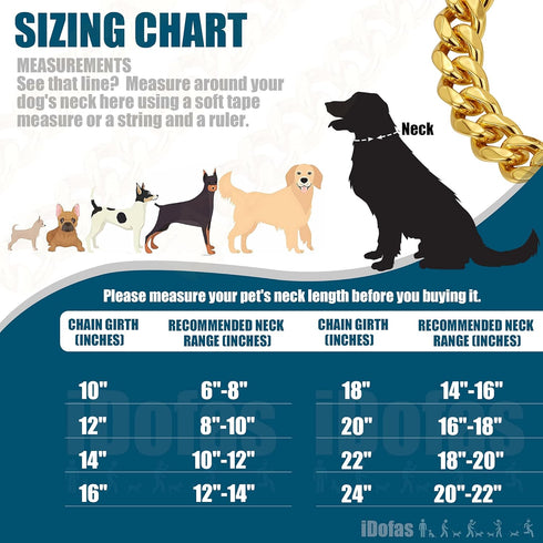 Gold Dog Collar 10mm Slip Collar Gold Cuban Link Dog Chain Collars Stainless Steel Heavy Duty Gold Collar for Dogs.(14")...