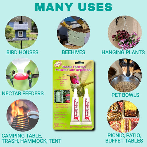 Nectar Fortress™ Natural Ant Repellent; Multi-Purpose Clear Gel Ant Guard for Hummingbird Feeders (Twin)...