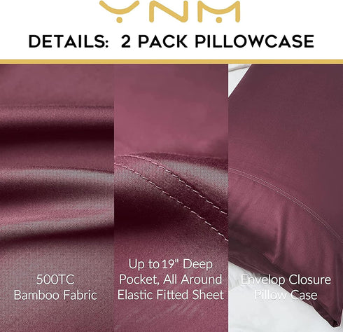 YnM Cooling Pillowcase 2 Pack,King(21''x40'')?Burgundy...