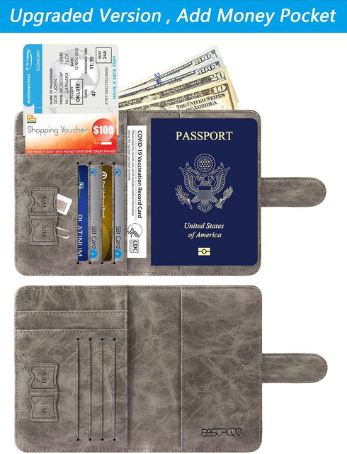 Passport Holder Cover Wallet RFID Blocking Leather Card Case Travel Accessories for Women Men (Grey)...
