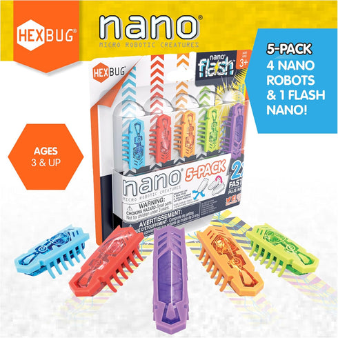 HEXBUG Nano 5 Pack, 4 Nano Bugs with Bonus Flash Nano, Sensory Toys for Kids & Cats with Vibration Technology, STEM Kits & Mini Robot Toy for Kids...