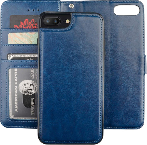 Bocasal for iPhone 7/8 Plus Wallet Case with Card Holder PU Leather Magnetic Detachable Kickstand Shockproof Wrist Strap Removable Flip Cover for ...
