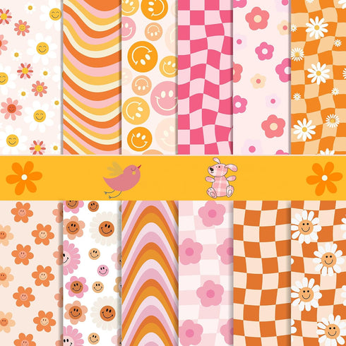 VIVIQUEN 24 Sheets Little Orange Daisy Double-Sided Scrapbook Paper 30x30cm Flower Craft Paper Folded Flat for DIY Decorative Background Card Maki...