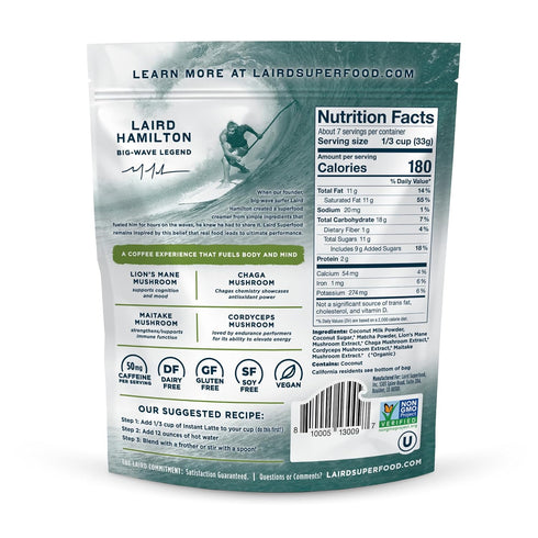 Laird Superfood Matcha Instant Latte with Adaptogens - Matcha Latte Green Tea Powder Packed with Antioxidants and Superfood Coconut Creamer - Glut...