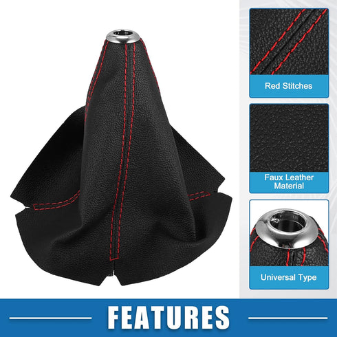 Car Shift Boot Cover Universal Gear Shift Knob Boot Dust Cover Faux Leather Black with Red Line...