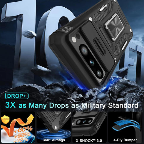 DEERLAMN for Google Pixel 8 Pro Case with Slide Camera Cover+Screen Protector (1 Pack), Rotated Ring Kickstand Military Grade Shockproof Heavy Dut...