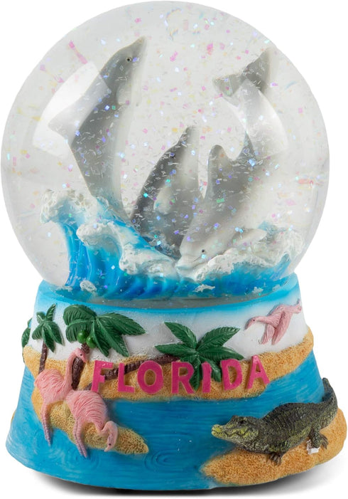 Elanze Designs Florida Dolphins Tabletop Dresser Nightstand Figurine Decoration 100MM Sturdy Glitter Water Wind Up Musical Snow Globe Plays Tune b...