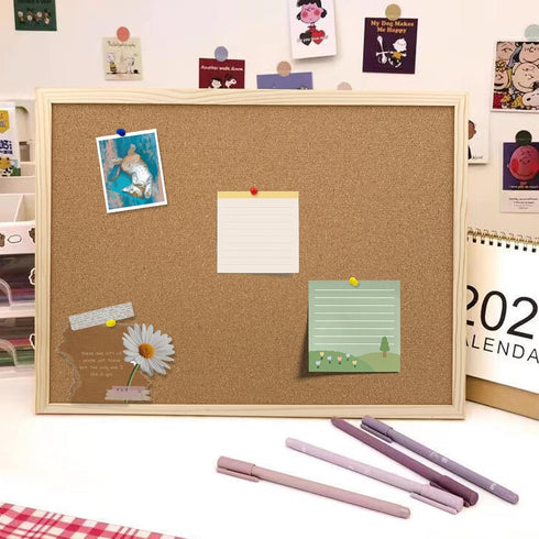 Cork Board Bulletin Board, 17.7"X 13.3" pin Boards for Walls, Oak Wood Finish Frame, Wall Mounted Cork Board for Office Home and School(Pins, Eye ...