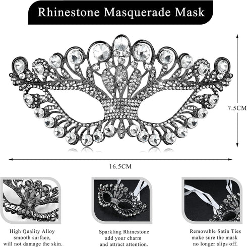 Sanfenly 5 Pieces Rhinestone Crystal Jewelry Set for Women Masquerade Mask Rhinestone Choker Necklace Bracelets Dangle Earrings Set Bridal Jewelry...