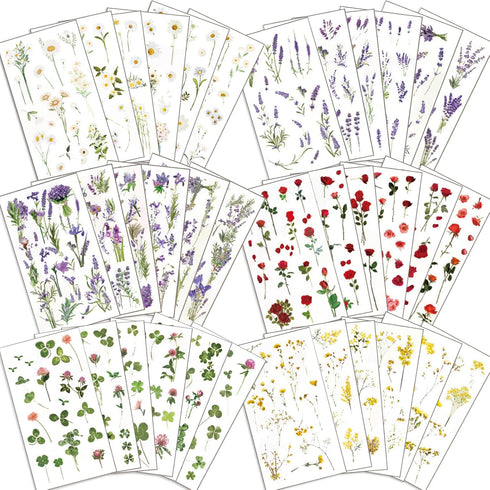 Assorted Flower Stickers - 36 Sheets Scrapbook Stickers nature stickers, Transparent Floral Resin Decals Aesthetic Decoration Stickers for Scrapbo...