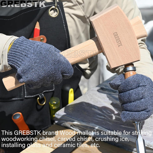 GREBSTK Wooden Mallet Manual Ice Hammer Mallet Beech Solid Carpenter Woodworking Mallet 12"...