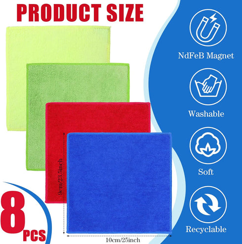 8 Packs Magnetic Cleaning Cloth Microfiber Dry Erase Eraser Magnetic Whiteboard Eraser Washable Dry Erasers for Whiteboard Dry Erase Cloth for Cla...