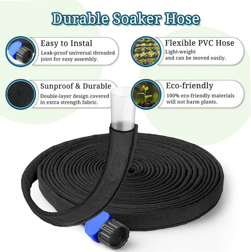Flat Soaker Hose 25 50 ft for Garden Beds Heavy Duty Double Layer Drip Hose Linkable Drip Irrigation Hose Save 80% Water for Garden Lawn Flower Be...