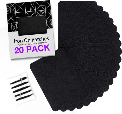 HTVRONT Iron on Patches for Clothing Repair, Fabric Patches Iron on, Classic Black Repair Decorating Kit 20 Pieces Iron on Patch Size 3.7" by 4.9"...