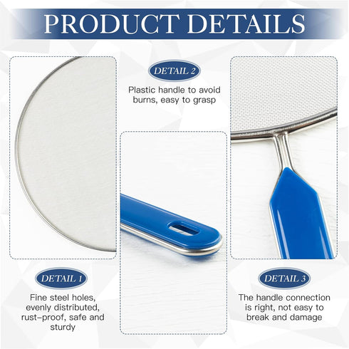 8 Inch Grease Splatter Screen Guard Stainless Steel Splash Screen Protector Guards with Handle Splash-Proof Frying Pan Mesh Pot Lid Cover for Kitc...