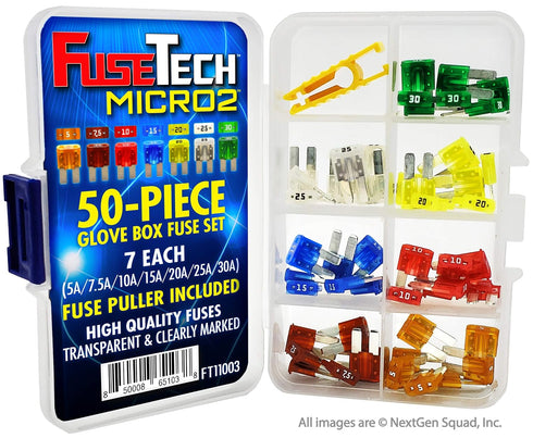 Micro2 APT ATR 50 Piece Automotive Car Fuse Assortment Glove Box Set (49 Micro 2 Blade Fuses + Fuse Puller) 5A 7.5A 10A 15A 20A 25A 30A...