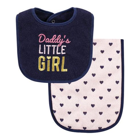Hudson Baby Unisex Baby Cotton Terry Bib and Burp Cloth Set, Daddys Little Girl, One Size...