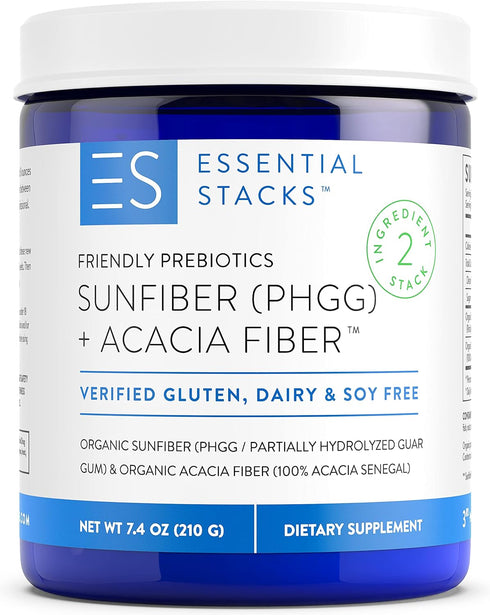 Essential Stacks Organic Sunfiber Prebiotic Fiber (Partially Hydrolyzed Guar Gum/PHGG) with Acacia Fiber Powder - Gluten Free, Non-GMO & Unflavore...