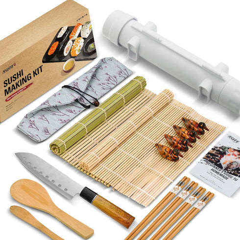ISSEVE Sushi Making Kit Sushi Bazooka Maker with Bamboo Mats and Chopsticks, Paddle, Spreader, Sushi Knife, DIY Sushi Roller Machine...