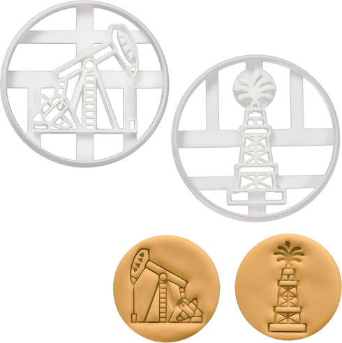 Set of 2 cookie cutters (Designs: Oil Derrick & Pump Jack), 2 pieces - Bakerlogy...