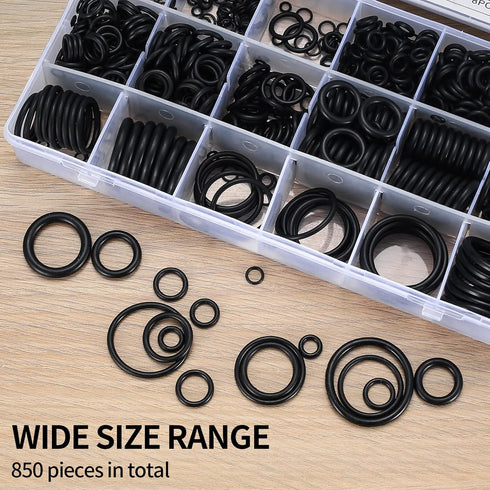 850 Pcs O Rings Kit, Rubber O-Rings Seals Assortment Kit, Nitrile Rubber Pressure Plumbing Sealing Washer Gasket O Ring Repair Kit for Faucet, Aut...