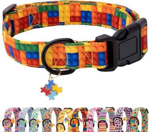 Faygarsle Dog Collar for Small Medium Large Dogs Colorful Puppy Collars for Female Dogs Toy Building Blocks Patterned Pet Collars for Summer Sprin...