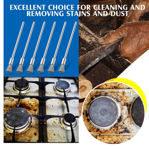 10 Pcs Wire Brush Extended Steel Cleaning End Brushes Pen Stainless Steel Wire Brush 3 mm Mandrel Rust Paint Removal Bits Polishing Rotary Tool Ac...