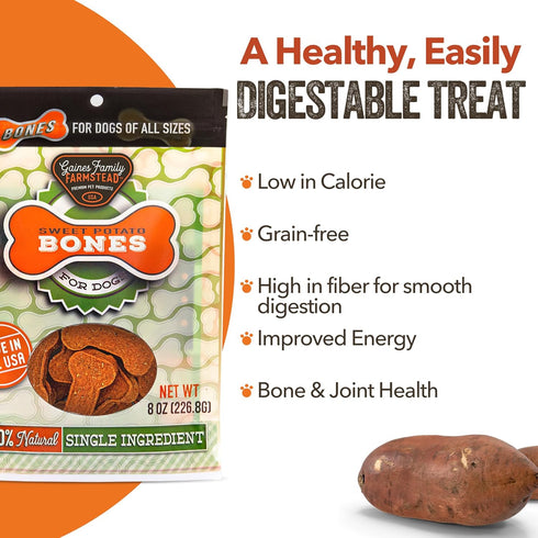 Gaines Family Farmstead Sweet Potato Dog Bones, All-Natural, Grain Free Dog Treats for All Ages & Breeds, Great for Training and Rewards, Made in ...