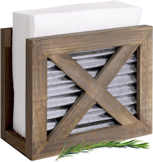 Autumn Alley Farmhouse Napkin Holder Wooden- Upright - Classic Barn Door Design with Galvanized Metal - Rustic Napkin Holder for Farmhouse Kitchen...