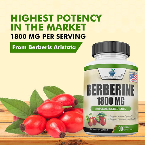 Berberine 1800mg Per Serving, Berberine Supplement, Berberine HCL, Berberine Pills, Berberine Capsules, Cardiovascular & Heart Health, Immune Supp...