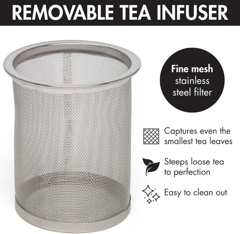 Primula Half Moon Teapot with Removable Infuser, Glass Tea Maker with Reusable Fine Mesh Stainless Steel Filter, Dishwasher Safe, 40-Ounce, Black...