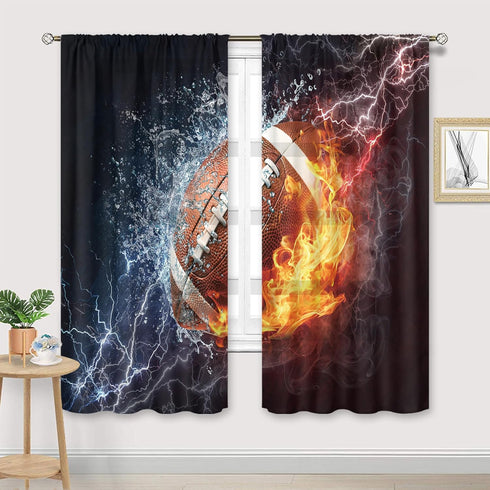 Cinbloo American Football Curtains Sheer Rod Pocket Boys Sports Wall Decor for Kids Men Teens Bedroom Water Flame Football Art Printed Cool Living...